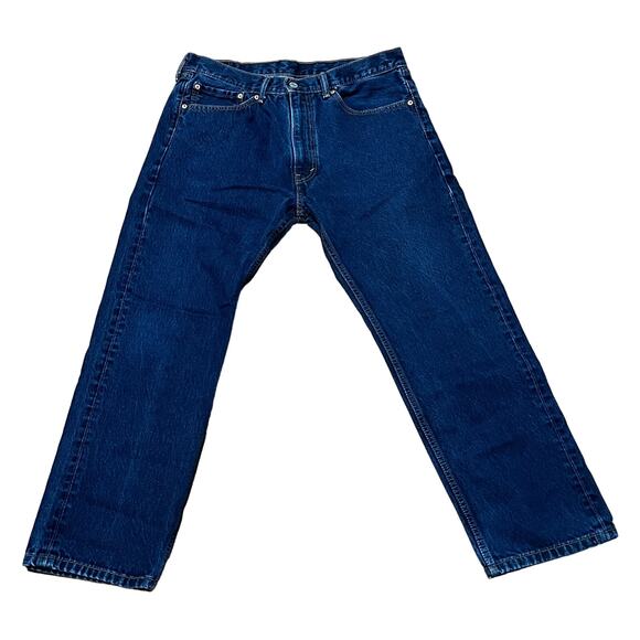 Levi's 505 Denim Blue Jeans Regular Fit Mens W39 L28 Dark Rinse 100% Cotton READ - Picture 1 of 4